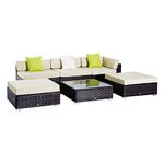 Outsunny 6 PC Rattan Sofa Coffee Table Set Sectional Wicker Weave Furniture for Garden Outdoor Conservatory w/Pillow Cushion Brown