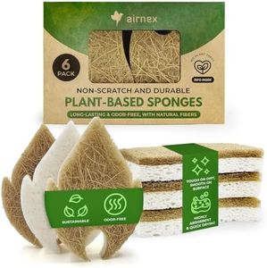 AIRNEX Biodegradable Natural Dish Sponges Kitchen Pack of 6 - Leaf and S-Shaped Coconut and Cellulose Sponges for Dishes and Surfaces - Eco Friendly Non-Scratch Heavy Duty Dish Scrubber Sponges Bulk