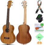 Hricane Concert Ukulele 23inch Professional Mahogany Ukele for Beginner, Hawaiian Uke UKM-2 with Gig bag & Tuner & Strap & 4 Aquila Strings & Pick & Cleaning Cloth