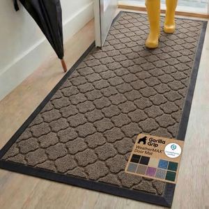 GORILLA GRIP 100% Waterproof All-Season WeatherMAX Doormat, 72x24, US Designed Natural Rubber, Stain and Fade Resistant, Low Profile Indoor Outdoor Door Mats, Easy Clean Patio Mat, Latte Quatrefoil