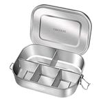 Stainless Steel Bento Lunch Food Box Container, VIKCOLEE 5-Compartment Large 1400ML Metal Bento Lunch Box Container for Kids or Adults with Lockable Clips to Leak Proof - BPA-Free - Dishwasher Safe