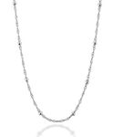 Miabella 925 Sterling Silver Italian Singapore Bead Chain Station Necklace for Women Teen, Made in Italy, Sterling Silver (Length 18 Inches (women's average length))