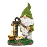 TERESA'S COLLECTIONS Halloween Decorations for Garden, Orange Gonk Pumping Water with Solar Lights, Waterproof Gnomes Resin Ornaments, Garden Decorations Gifts, Indoor Outdoor 22.5CM