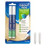 Grout Pen White Tile Paint: Waterproof Tile Grout Colorant and Sealer Marker for Cleaner Looking Floors & Whitener Without Bleach - White Narrow 5mm, 2 Pack (7mL)