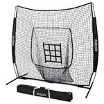 GoSports 7 ft x 7 ft Baseball & Softball Practice Hitting & Pitching Net with Bow Frame, Carry Bag and Bonus Strike Zone - Great for All Skill Levels