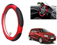 WolkomHome Ring Type Car Steering Wheel Cover (UT Red Black Netted) for Maruti Suzuki Celerio