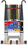 EuroLadderSystems Aluminium Euro Prox Telescopic Ladder 6.2 Meter (20.6 Ft)-Stores At 3.8 Ft-Detachable Hooks-Zero Flex Technology (Rock Solid)- Red Que Safe Step-Stabilizer,Anti Skid Feet&Wheel Kit