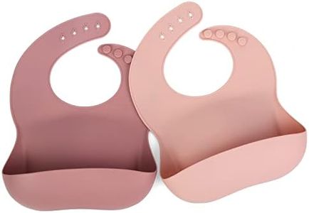 Ginbear Silicone Bibs for Babies Girl, Waterproof Baby Feeding Bibs with Food Catcher Pocket, Adjustable Silicon Bibs for Toddlers (Mauve/Baby Pink)