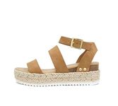 Soda Style Bryce ~ Open Toe Two Bands Espadrille Jute Platform Wedge Casual Fashion Flatform Sandals with Buckle Ankle Strap brown Size: 5 UK