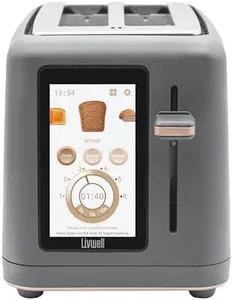 Livwell Touch IQ Matte Grey 2-Slice Toaster with High-Resolution Touch Screen - Kitchen Wedding Gift or Dorm Room Appliance - 10 Bread Settings, 6 Browning Levels, Multilingual Options