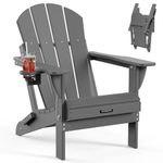 MUCHENGHY- Folding Adirondack Chairs, Patio Chairs, Lawn Chairs, Outdoor Chairs, Adirondack Chair Plastic, Fire Pit Chairs, Weather Resistant with Cup Holder for Deck, Backyard, Garden(Gray)