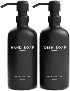 Black Glass Hand and Dish Soap Dispenser Set by Brighter Barns - Kitchen Soap Dispenser Set & Pump - Black Soap Dispenser for Kitchen Sink - Farmhouse Kitchen Counter Decor, Home Decor (Black)