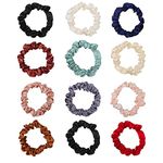 12 Pcs Satin Hair Scrunchies for Women Girls, Elastic Silk Hair Bands Skinny Hair Ties Soft Satin Scrunchies for Hair Accessories