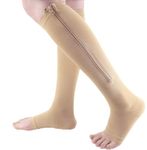 Perriha Fashion ZIP SOCKS - Calf Knee High Open Toe Compression Stockings 15-20mmHg for Man and Women's use in Walking Running (1-Paire)