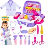 GIFTINBOX Kids Doctor Kit for Girls, Purple Doctors kit for Kids 22 Pieces Pretend Play Medical Toys Set with Roleplay Doctor Costume and Carry Bag for Little Girls-Purple