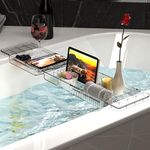 Baosia Expandable Bathtub Tray,Clear Plastic Anti-Slip Bath Tub Shelf Caddy Tray,Luxury Bathtub & Bathroom Accessories for Relaxing Spa,Suitable for bathtubs with an Internal Width of up to 28.7 inch