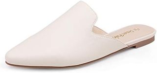 DREAM PAIRS Women's Flat Mules Pointed Toe Backless Loafer Shoes,Size 9,White/Pu,DML211