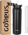 GOPPUS 1L/32oz Stainless Water Bottle with Straw 1 Litre Hot Thermal Water Flask Double Wall Steel Water Bottles Insulated Water Bottles Leakproof Cold Water Bottle Adult