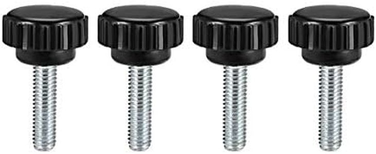 uxcell 4pcs Knurled Clamping Knobs M6 x 20mm Metric Zinc Plated Carbon Steel Male Thread Thumb Screw on Type 21mm Plastic Round Head Threaded Hand Bolt Stud Knobs Black