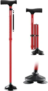 HONEYBULL Walking Cane for Men & Women - Foldable, Adjustable, Collapsible, Free Standing Cane, Pivot Tip, Heavy Duty | Walking Sticks, Folding Canes for Seniors & Adults [Red]