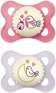 MAM Night Orthodontic Pacifier, Girl, 0-6 Plus Months, 2-Count