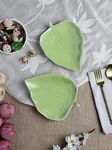 The Decor Lane Ceramic Leaf Platter Set of 2 |7 Inches | Kitchen & Table Top Snack Serving Platter for Breakfast, Dining Table | Microwave Safe (Green)