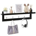 SMIBUY Coat Hooks with Shelf Wall-Mounted, 74 cm Entryway Coat Rack for Wall, Bamboo Hanging Shelf with 5 Double Metal Hooks for Bathroom, Bedroom, Kitchen, Living Room, Mudroom (Black)