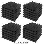 JBER Acoustic Sound Foam Panels, 24 Pack 5 X 30 X 30cm/2" X 12" X 12" Charcoal Soundproofing Treatment Studio Wall Padding Sound Absorbing Fireproof Pyramid Black Wall Panel