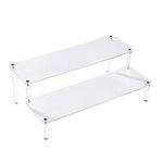 BYCY Acrylic Clear 2-Tier Riser Display Shelf for Figures, Desserts Holder, Collections Organizer and Cosmetic Items Shelf (12" x 6.9" x 4.25")