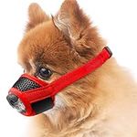 Dog Muzzle, Soft Nylon Muzzle for Small Dogs Baby Dogs Anti Biting Barking Chewing Licking Wound, Adjustable Breathable Mesh Small Dog Muzzle Allows Panting Drinking (Red, XS)