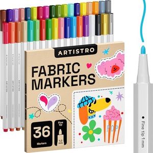 ARTISTRO 36 Fabric Markers - Fine Tip Fabric Markers Permanent for Clothes - No Bleed Fabric Pens for T-Shirts, Bags, Textile, Canvas, and more