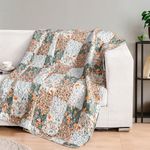 Exclusivo Mezcla Microfiber Boho Patchwork Pattern Quilted Throw Blanket for Bed/Couch/Sofa, Soft and Lightweight (50"x 60", Camel)