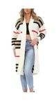 RAYMSTER Women's Cardigan Striped Color Matching Long Sleeved Casual Loose Fitting Long Cardigan Knitted Sweater Open Front Loose Coat - Multiple Colors (Size UK 8-18) (Cream)