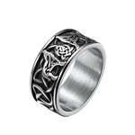 Epinki 10MM Stainless Steel Band Engagement Rings, Silver Celtic Wolf Wedding Anniversary Ring Ring Size N 1/2