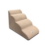 Galatée Dog Stairs, Removable And Washable Pet Stairs, 4-Steps Non-Slip Pet Ramp, Dogs Steps For High Bed Sofa, High Resilience Sponge Dog Stairs(Light Brown)