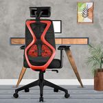 beAAtho Dusk Mesh High Back Office Chair/Study Chair/Computer Chair/Revolving Chair/Desk Chair for Work from Home Adjustable Arm, Lumbar, Height with 3 Years Warranty (Red-Black)