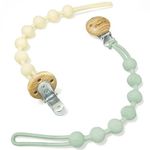 MumEZ Dummy Clip, 2 PCS Premium Silicone Smoother Chains, Dummy Clip for Boys Girls, BPA Free One-Piece Design Pacifier Clips, Fits as Newborn Gifts (Apricot+Sage)