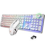 FELiCON K620 Wireless Gaming Keyboard and Mouse Combo, Mechanical Feel Rechargeable 100% Keyboard 4800 mAh, 16 Light Up RGB LED QWERTY US Layout+PC Gaming Mice with 2.4G Receiver for PC Mac PS4-White