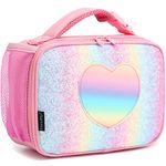 FlowFly Kids Lunch Box Insulated Soft Bag Mini Cooler Back to School Thermal Meal Tote Kit for Girls, Boys, Glitter-Rainbow