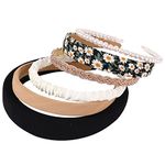 Drnytunk Women's Pearl and Floral Padded Vintage Wide Headband, Bandana Hair Accessories, Black