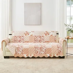 Great Bay Home Reversible Patchwork Sofa Cover - Washable Slipcover Furniture Protector with Elastic Straps - Couch Cover for Dogs, Kids, and Pets - Box-Stitched Detail (Sofa, Dusty Rose)