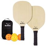 Slovic Pickleball Racket Set [2 Rackets + 4 Balls] | Wooden Pickle Ball Racket with Non-Slip Grip | Lightweight & Durable Pickleball Paddles Set | Games for Kids & Adults | Gifts for Kids