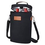 Kato Tirrinia Insulated Wine Cooler Bag, 2 Bottle Padded Wine Tote Carrier for Picnic, Beach, Camping, Wine Lover Gift, Black