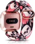 TOYOUTHS Compatible with Fitbit Versa 2 Bands for Women Men Adjustable Elastic Nylon Fabric Strap Replacement for Versa Lite Edition/Versa 1 Watch Stretchy Solo Loop Bracelet Wristband, Pink Skull