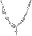 Buyongwant Irregular Necklace Y2k Pendant Metal Women's Design Collar Chain Star Fashion Jewelry for 16.54 Inch, Steel titanium, Moonstone