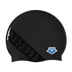 Arena Silicone Unisex Swim Cap for Women and Men, Prints and Solid Colors, Team Stripe Black