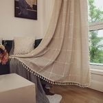 Deeprove Boho Curtains for Bedroom 84 Inches Long, Bohemian Lattice Gingham Chic Textured Embroidery Plaids, Vintage Tassels Country Decor Drapery, Rod Pocket, 1 Panel W52 x L84, Natural Linen