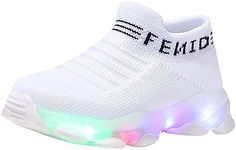 Toddler Boys Light Up Shoes, Lightweight Breathable Anti-Slip, Led Flashing Sport Sneakers for Toddler/Little Girls, White, 6 Infant