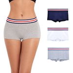 ZLYC Women Cotton Boyshorts Comfort Breathable Panties Stretch Underwear,3 Pack (Navy, White, Grey),M