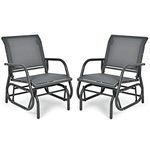 Safstar Outdoor Patio Glider Chairs Set of 2, Porch Glider Swing with Breathable Mesh Fabric and Sturdy Steel Frame, Load Capacity 330LBS, Single Glider Chair for Outside Garden Backyard (Gray)